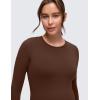 imageCRZ YOGA Womens Butterluxe Long Sleeve Maternity Tops Crewneck Pregnancy Basic Shirts Soft Athletic Yoga Casual Tee BlousesLava Brown