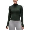 imageCRZ YOGA Butterluxe Womens Cropped Slim Fit Workout Jacket Weightless Track Athletic Full Zip Up Tops with Thumb HolesLegend Green
