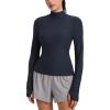imageCRZ YOGA Cloudweight Mock Neck Tops for Women Lightweight Workout Long Sleeve Shirts Soft Athletic TShirt with Thumb HoleTrue Navy