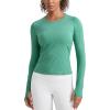 imageCRZ YOGA Womens Seamless Workout Long Sleeve Shirts Quick Dry Gym Athletic Tops Breathable Running Yoga TShirtsCascadia Green Heather