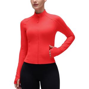 imageCRZ YOGA Butterluxe Womens Cropped Slim Fit Workout Jacket Weightless Track Athletic Full Zip Up Tops with Thumb HolesDeep Red