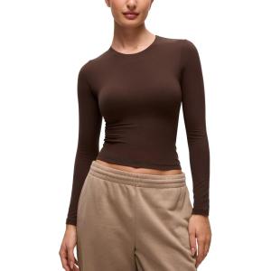 imageCRZ YOGA Softembrace Long Sleeve Shirts for Women Soft Crew Neck Fall Basic Tight Tops Fitted Casual Going Out TShirtsLava Brown
