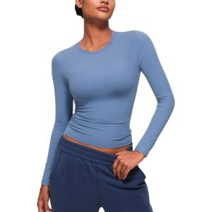 imageCRZ YOGA Softembrace Long Sleeve Shirts for Women Soft Crew Neck Fall Basic Tight Tops Fitted Casual Going Out TShirtsOasis Blue