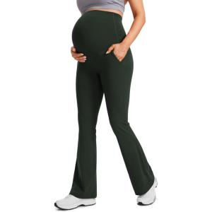 imageCRZ YOGA Women Butterluxe Maternity Flare Leggings with Pockets 31quot  Workout Active Yoga Pregnancy Pants Over The Belly SoftLegend Green