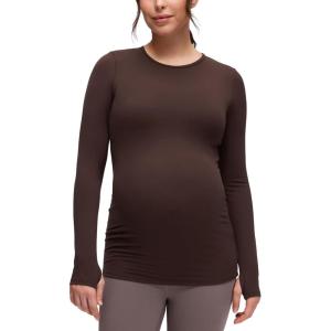 imageCRZ YOGA Womens Butterluxe Long Sleeve Maternity Tops Crewneck Pregnancy Basic Shirts Soft Athletic Yoga Casual Tee BlousesHot Fudge Brown