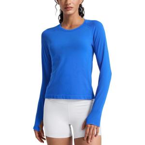 imageCRZ YOGA Womens Seamless Workout Long Sleeve Shirts Quick Dry Gym Athletic Tops Breathable Running Yoga TShirtsSparkle Blue