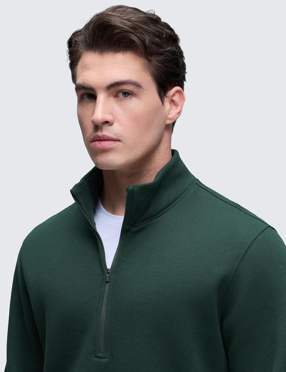 imageCRZ YOGA Fleece Lined Half Zip Sweatshirts for Men Mock Neck Pullover Sweat Shirts Casual Workout Daily SweatersLegend Green