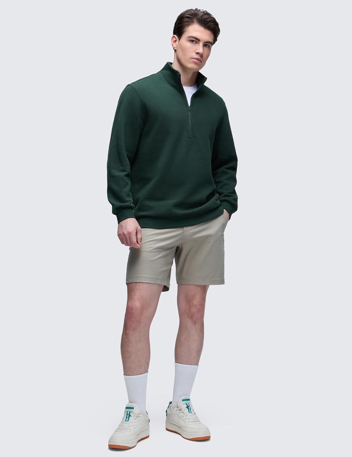 imageCRZ YOGA Fleece Lined Half Zip Sweatshirts for Men Mock Neck Pullover Sweat Shirts Casual Workout Daily SweatersLegend Green