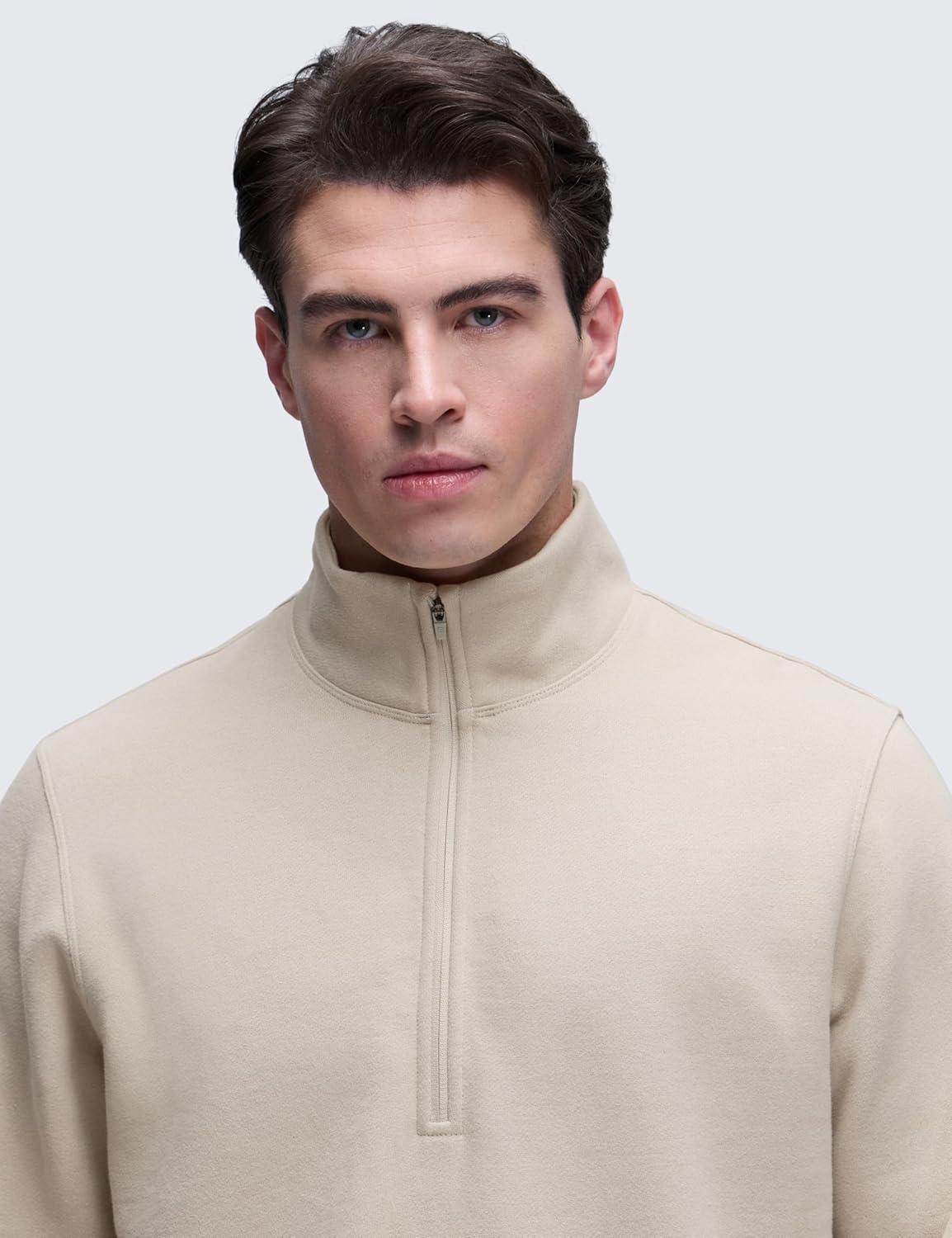 imageCRZ YOGA Fleece Lined Half Zip Sweatshirts for Men Mock Neck Pullover Sweat Shirts Casual Workout Daily SweatersMojave Tan
