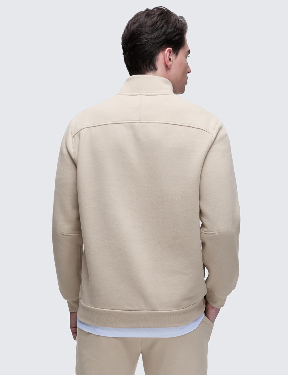 imageCRZ YOGA Fleece Lined Half Zip Sweatshirts for Men Mock Neck Pullover Sweat Shirts Casual Workout Daily SweatersMojave Tan