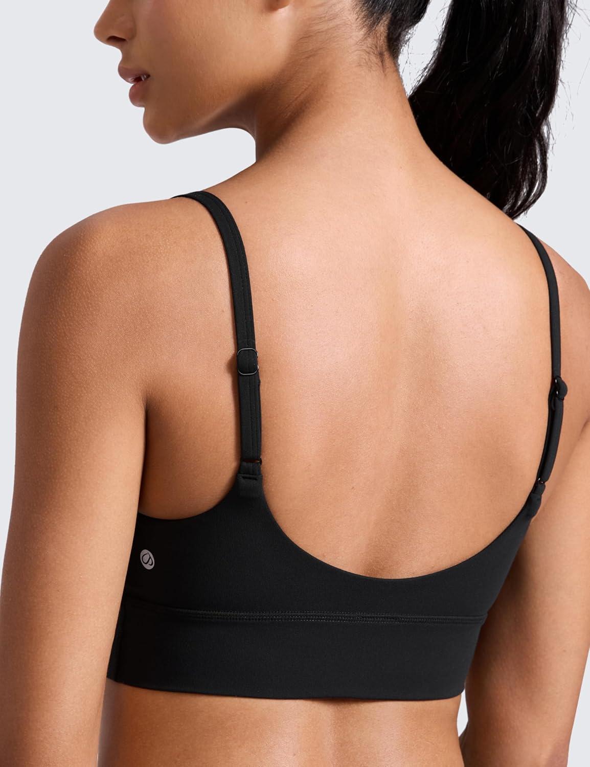 imageCRZ YOGA Butterlift U Neck Longline Sports Bras for Women  Adjustable Spaghetti Strap Workout Crop Top Padded Cami TankBlack