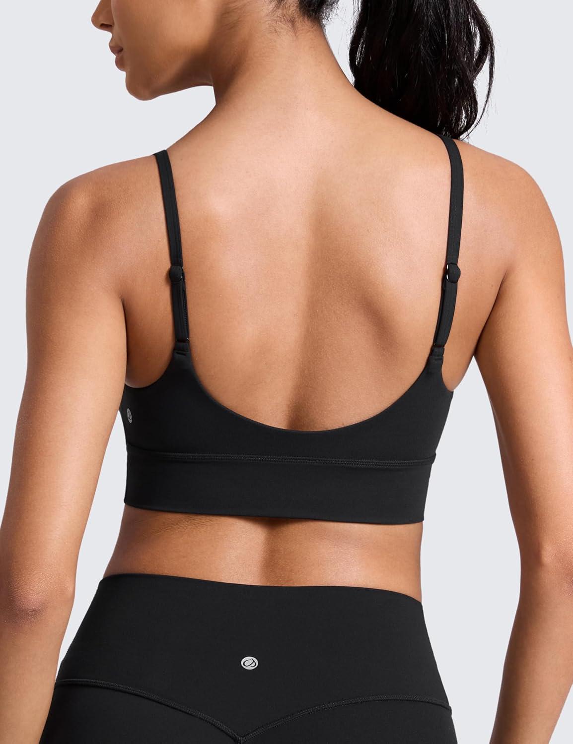imageCRZ YOGA Butterlift U Neck Longline Sports Bras for Women  Adjustable Spaghetti Strap Workout Crop Top Padded Cami TankBlack