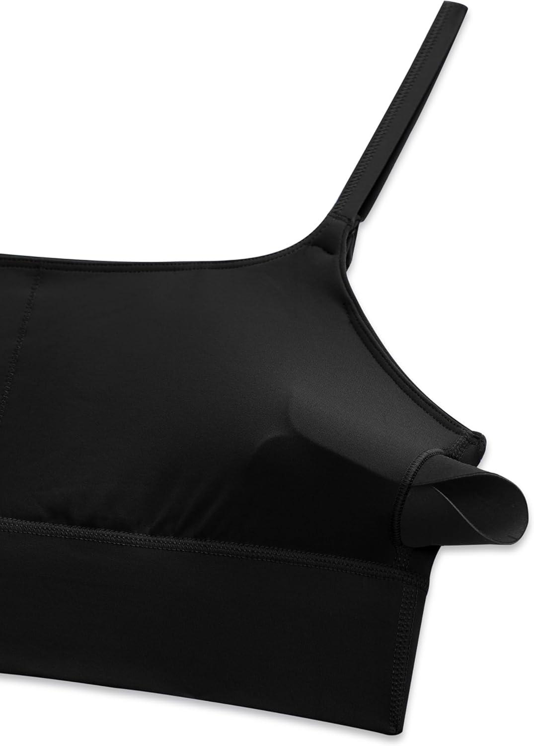 imageCRZ YOGA Butterlift U Neck Longline Sports Bras for Women  Adjustable Spaghetti Strap Workout Crop Top Padded Cami TankBlack