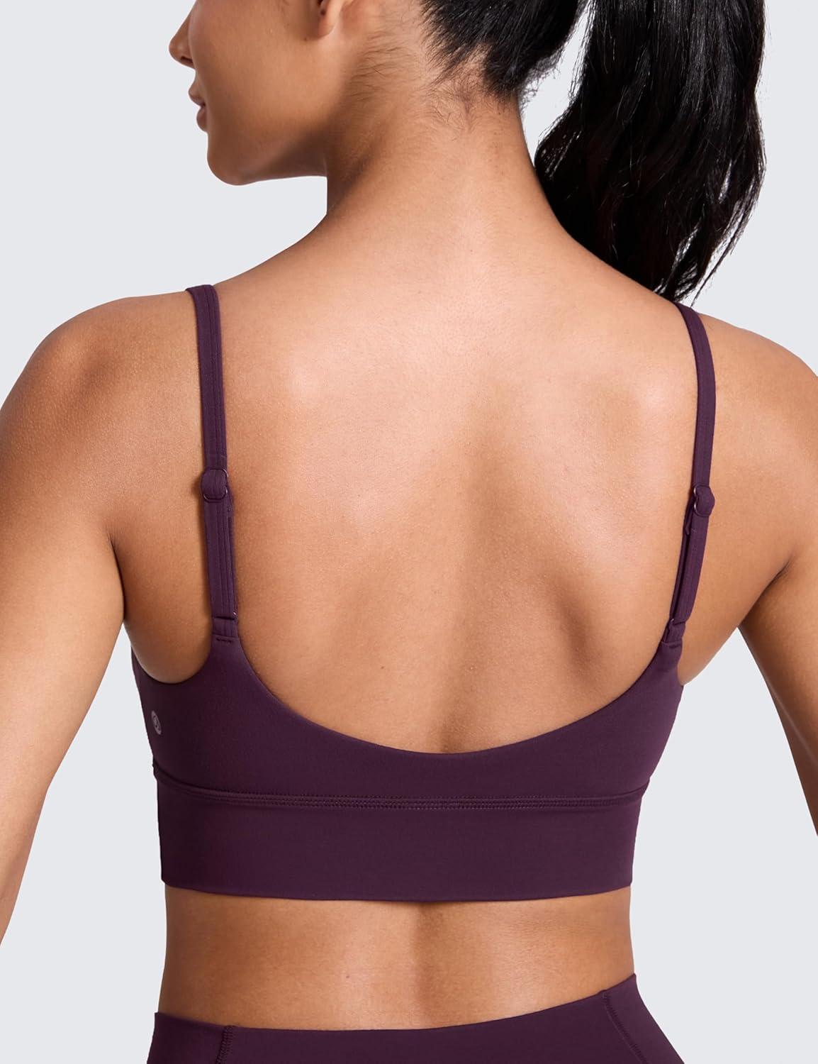 imageCRZ YOGA Butterlift U Neck Longline Sports Bras for Women  Adjustable Spaghetti Strap Workout Crop Top Padded Cami TankDeep Purple