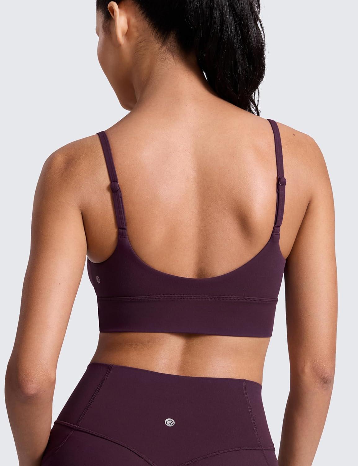 imageCRZ YOGA Butterlift U Neck Longline Sports Bras for Women  Adjustable Spaghetti Strap Workout Crop Top Padded Cami TankDeep Purple