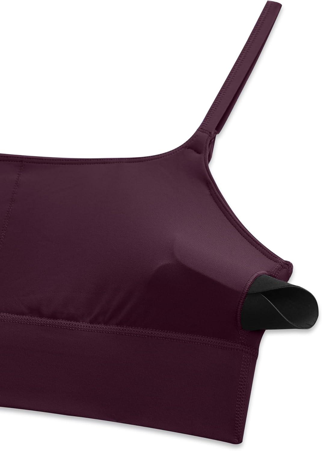 imageCRZ YOGA Butterlift U Neck Longline Sports Bras for Women  Adjustable Spaghetti Strap Workout Crop Top Padded Cami TankDeep Purple
