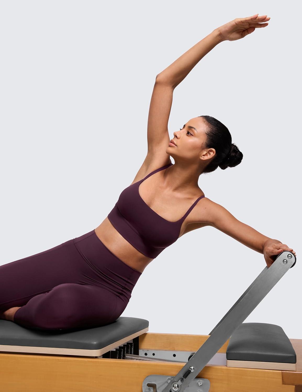 imageCRZ YOGA Butterlift U Neck Longline Sports Bras for Women  Adjustable Spaghetti Strap Workout Crop Top Padded Cami TankDeep Purple