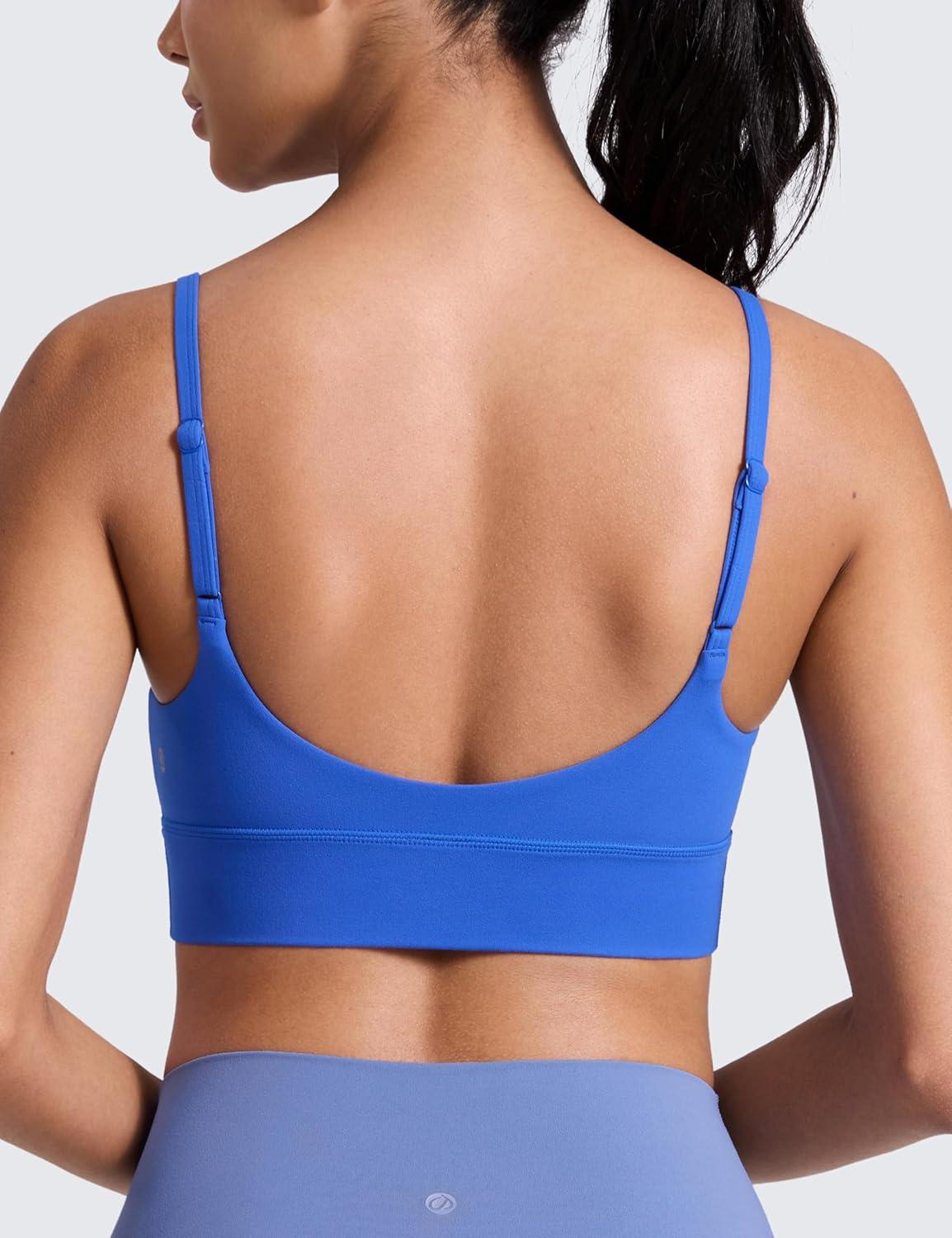 imageCRZ YOGA Butterlift U Neck Longline Sports Bras for Women  Adjustable Spaghetti Strap Workout Crop Top Padded Cami TankRoyal