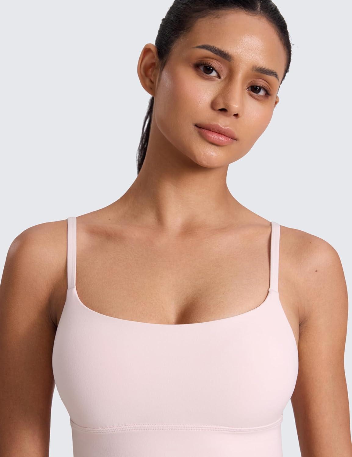 imageCRZ YOGA Butterlift U Neck Longline Sports Bras for Women  Adjustable Spaghetti Strap Workout Crop Top Padded Cami TankStrawberry Pink