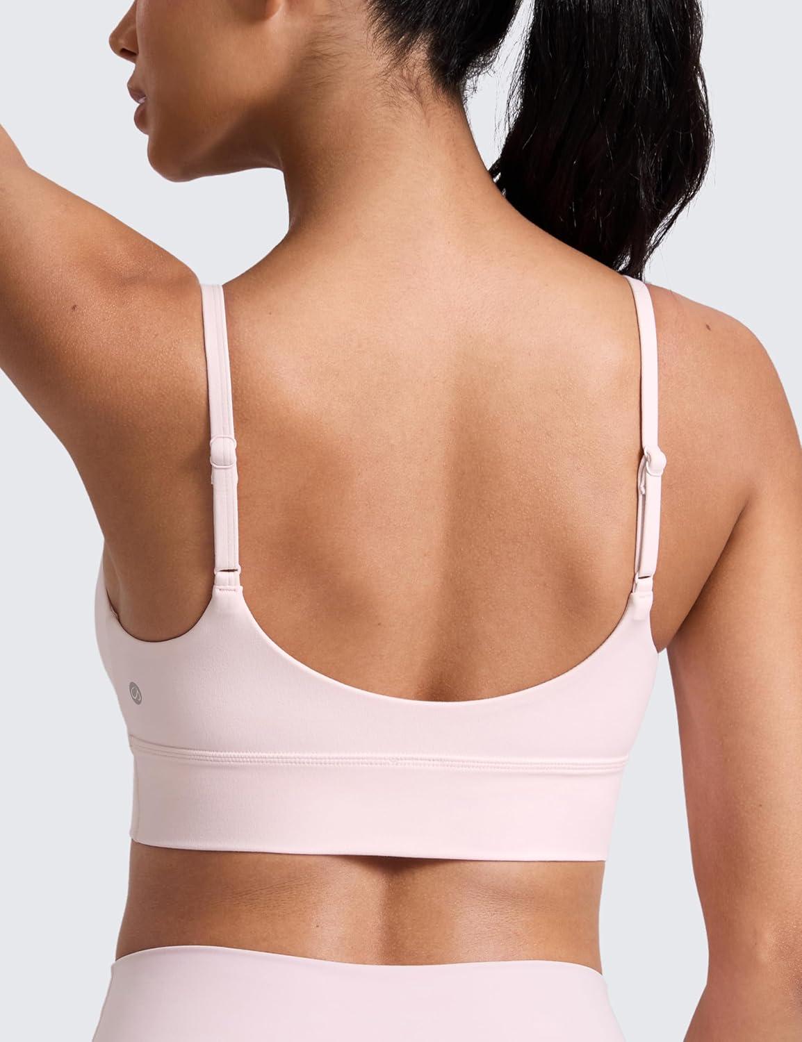 imageCRZ YOGA Butterlift U Neck Longline Sports Bras for Women  Adjustable Spaghetti Strap Workout Crop Top Padded Cami TankStrawberry Pink