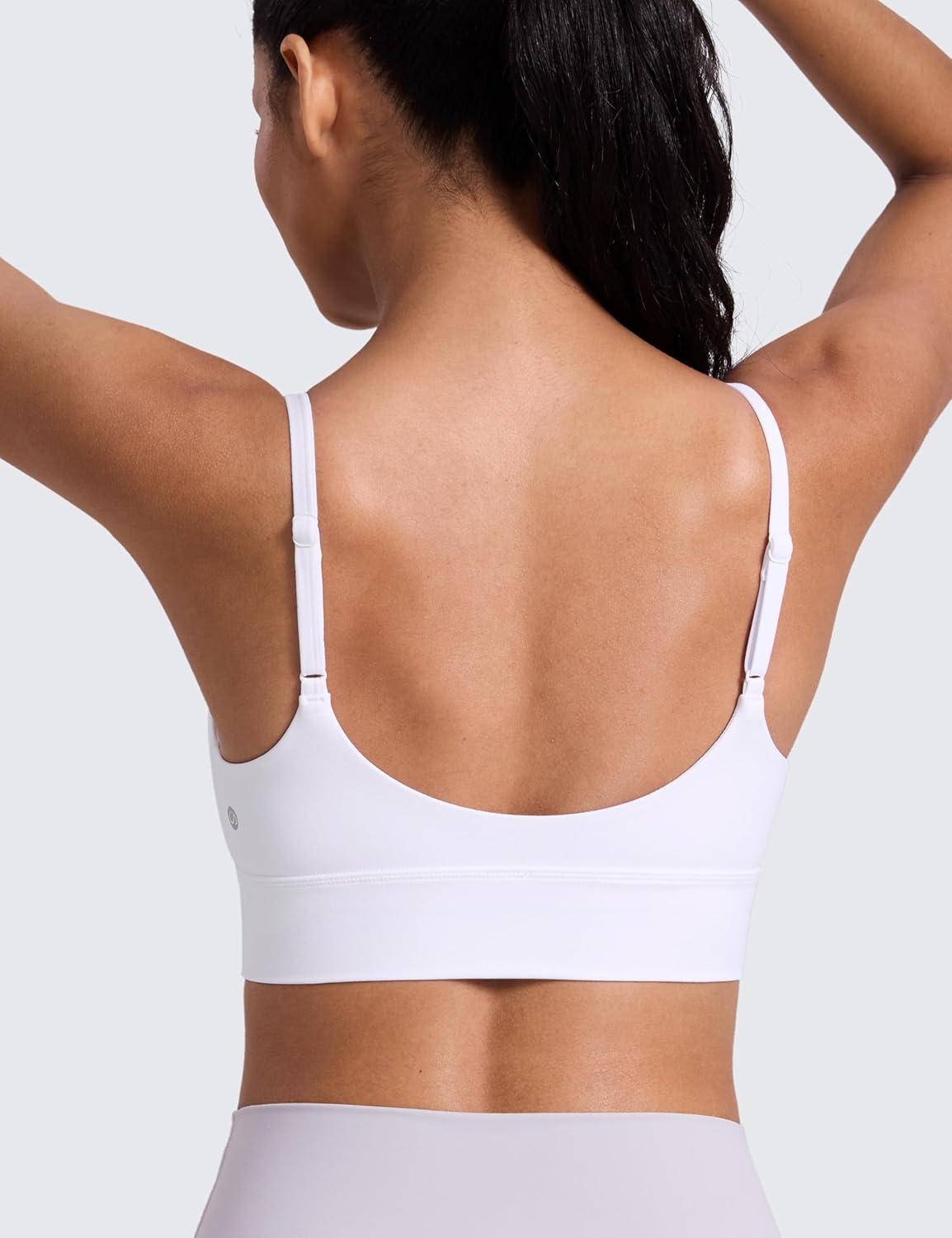 imageCRZ YOGA Butterlift U Neck Longline Sports Bras for Women  Adjustable Spaghetti Strap Workout Crop Top Padded Cami TankWhite