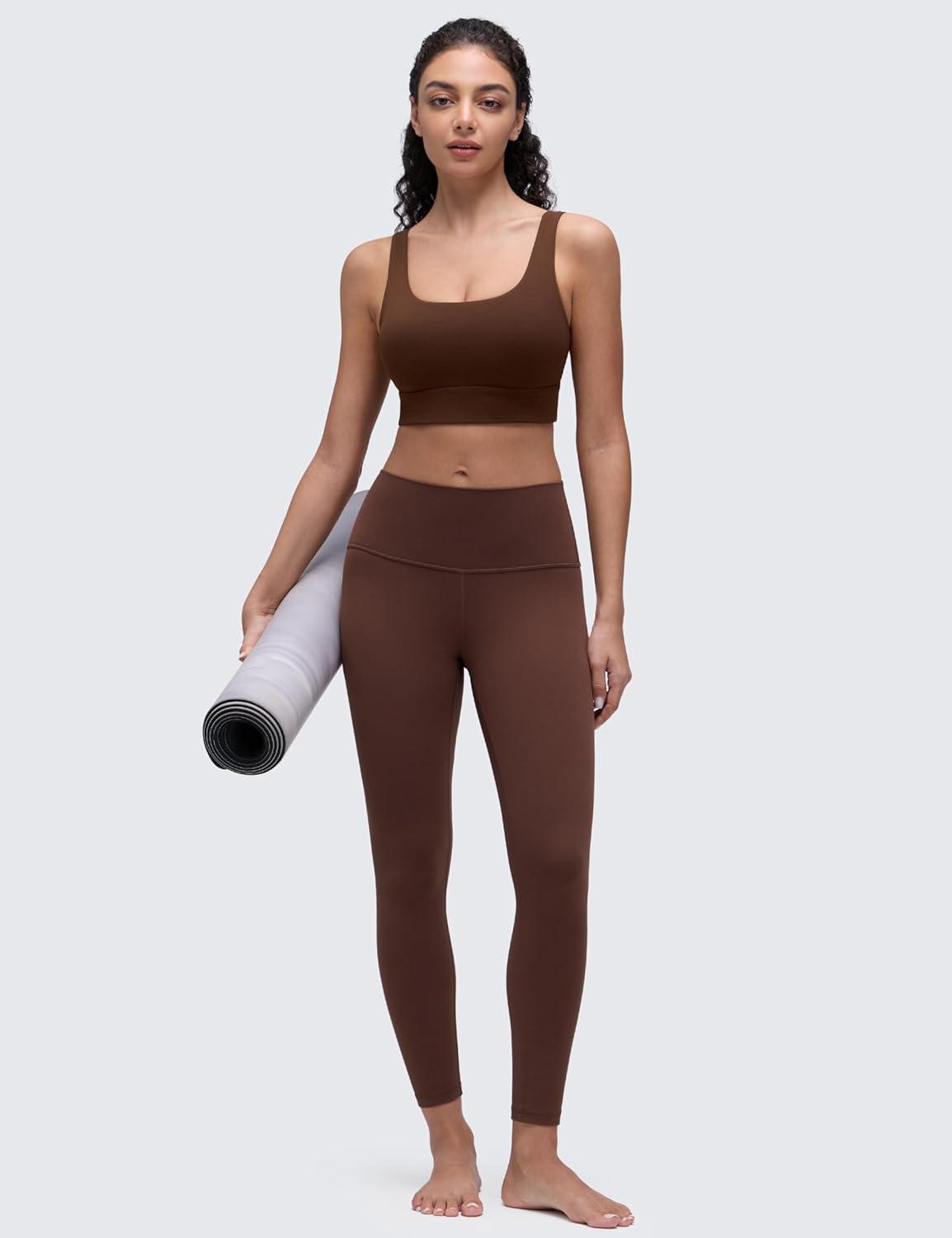 imageCRZ YOGA Butterluxe Womens U Back Sports Bra  Scoop Neck Padded Low Impact Yoga Clothes Workout Crop Top with Built in PadsLava Brown