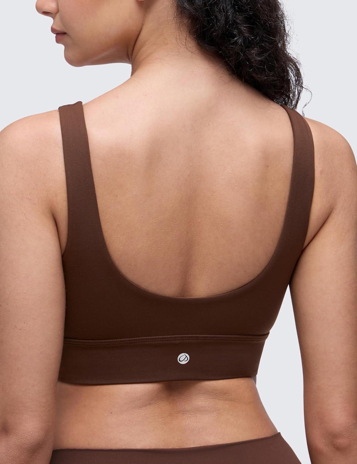 imageCRZ YOGA Butterluxe Womens U Back Sports Bra  Scoop Neck Padded Low Impact Yoga Clothes Workout Crop Top with Built in PadsLava Brown