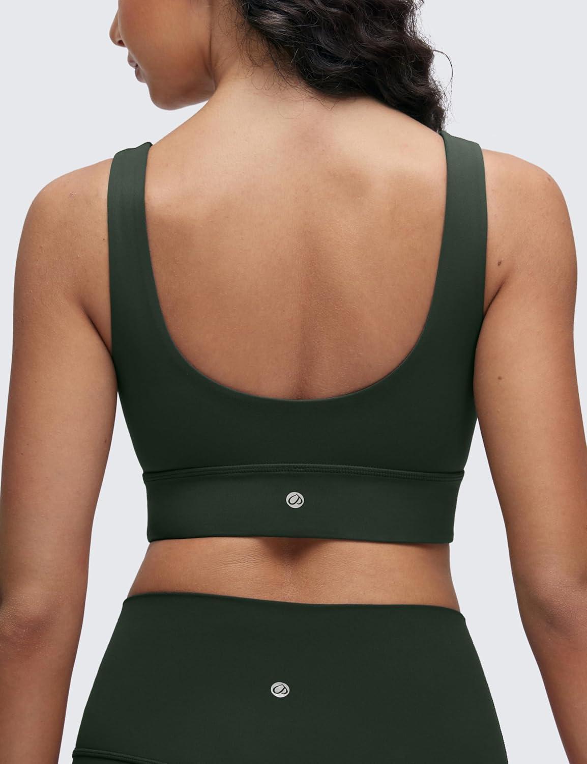 imageCRZ YOGA Butterluxe Womens U Back Sports Bra  Scoop Neck Padded Low Impact Yoga Clothes Workout Crop Top with Built in PadsLegend Green