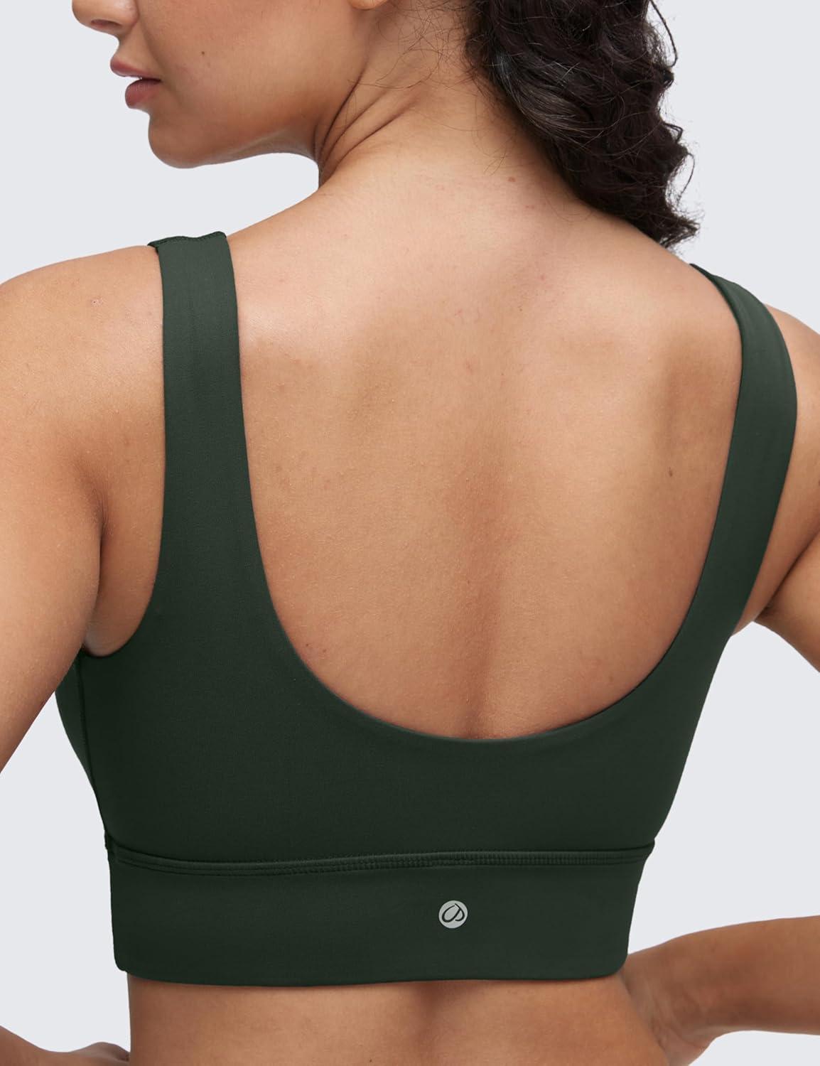 imageCRZ YOGA Butterluxe Womens U Back Sports Bra  Scoop Neck Padded Low Impact Yoga Clothes Workout Crop Top with Built in PadsLegend Green