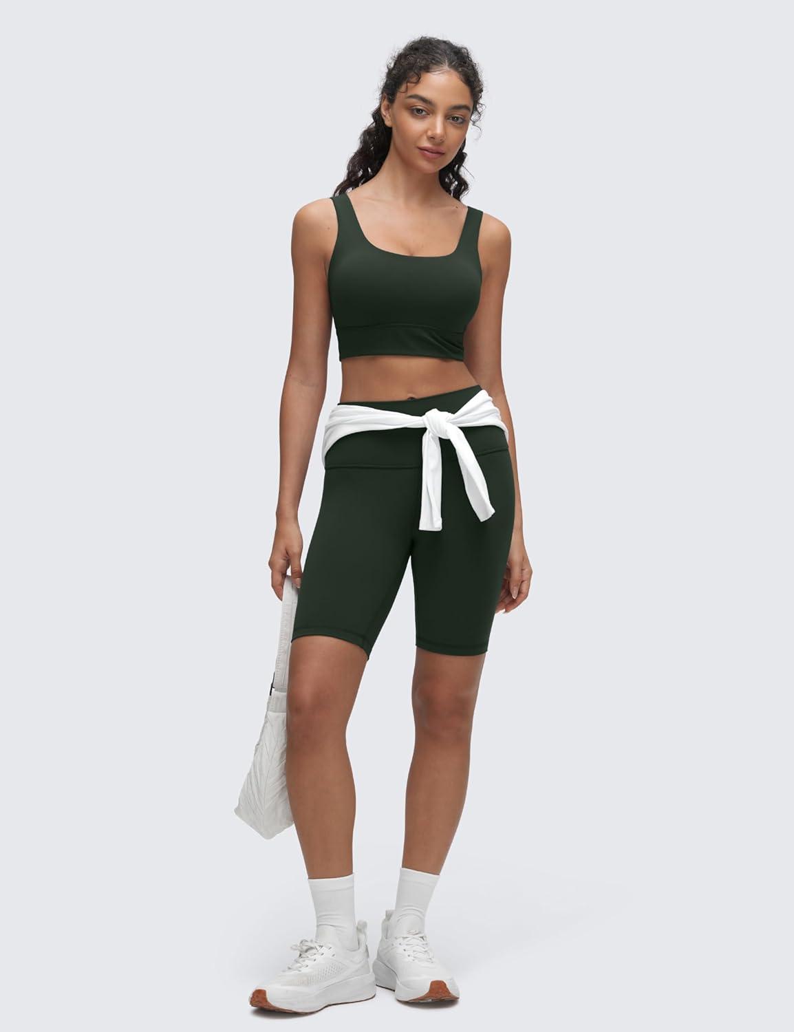 imageCRZ YOGA Butterluxe Womens U Back Sports Bra  Scoop Neck Padded Low Impact Yoga Clothes Workout Crop Top with Built in PadsLegend Green