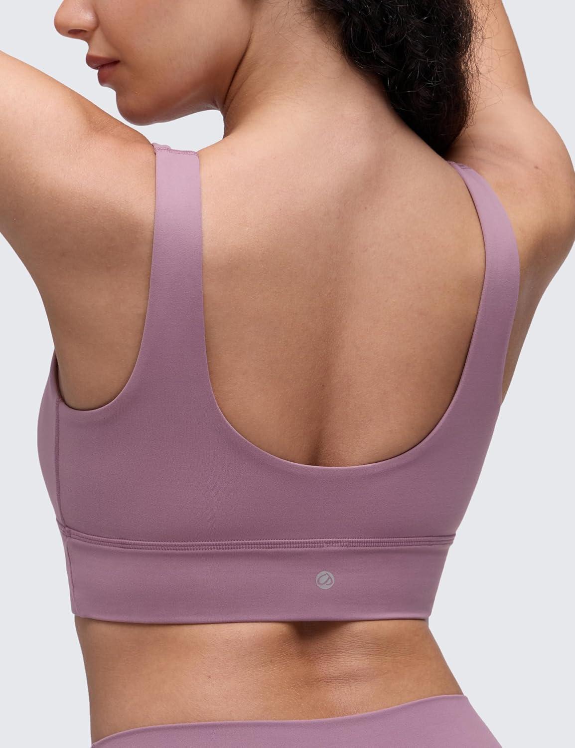 imageCRZ YOGA Butterluxe Womens U Back Sports Bra  Scoop Neck Padded Low Impact Yoga Clothes Workout Crop Top with Built in PadsLight Lavender