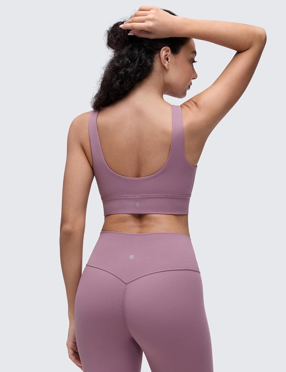 imageCRZ YOGA Butterluxe Womens U Back Sports Bra  Scoop Neck Padded Low Impact Yoga Clothes Workout Crop Top with Built in PadsLight Lavender