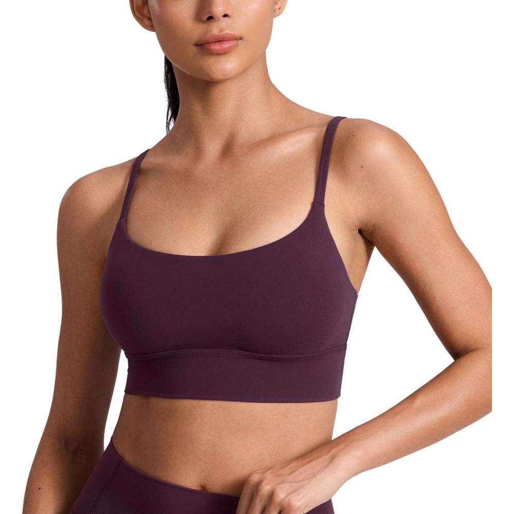 imageCRZ YOGA Butterlift U Neck Longline Sports Bras for Women  Adjustable Spaghetti Strap Workout Crop Top Padded Cami TankDeep Purple