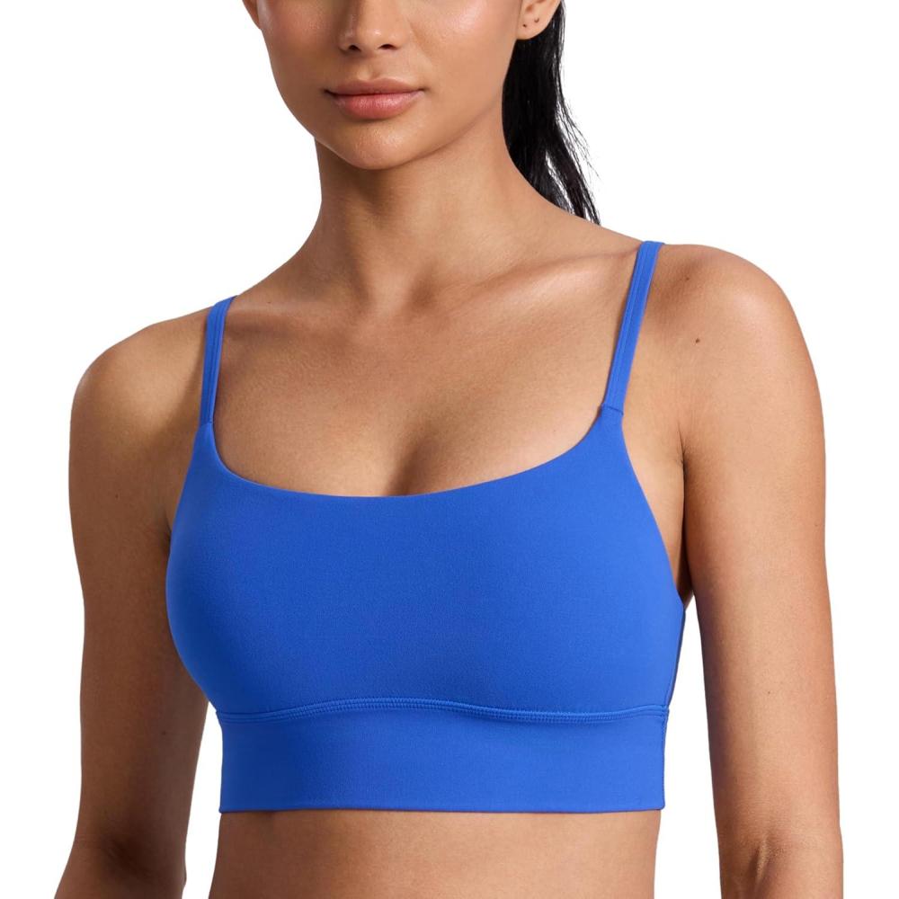 imageCRZ YOGA Butterlift U Neck Longline Sports Bras for Women  Adjustable Spaghetti Strap Workout Crop Top Padded Cami TankRoyal