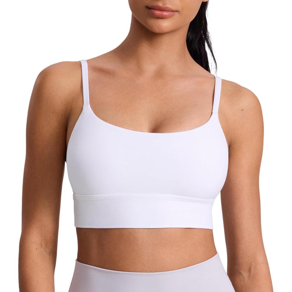 imageCRZ YOGA Butterlift U Neck Longline Sports Bras for Women  Adjustable Spaghetti Strap Workout Crop Top Padded Cami TankWhite
