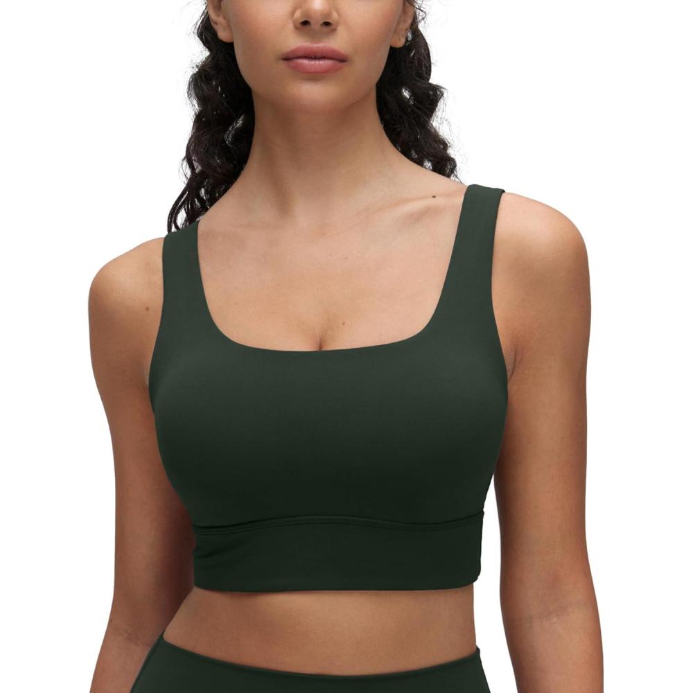 imageCRZ YOGA Butterluxe Womens U Back Sports Bra  Scoop Neck Padded Low Impact Yoga Clothes Workout Crop Top with Built in PadsLegend Green