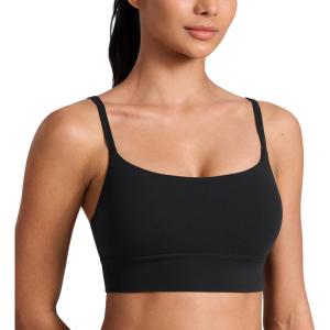 imageCRZ YOGA Butterlift U Neck Longline Sports Bras for Women  Adjustable Spaghetti Strap Workout Crop Top Padded Cami TankBlack