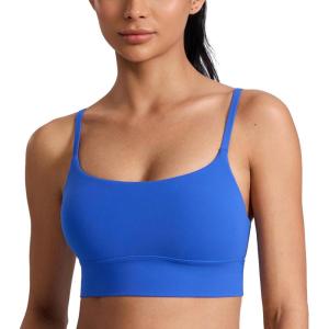 imageCRZ YOGA Butterlift U Neck Longline Sports Bras for Women  Adjustable Spaghetti Strap Workout Crop Top Padded Cami TankRoyal