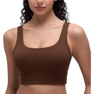 imageCRZ YOGA Butterluxe Womens U Back Sports Bra  Scoop Neck Padded Low Impact Yoga Clothes Workout Crop Top with Built in PadsLava Brown
