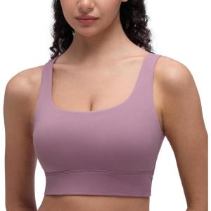 imageCRZ YOGA Butterluxe Womens U Back Sports Bra  Scoop Neck Padded Low Impact Yoga Clothes Workout Crop Top with Built in PadsLight Lavender