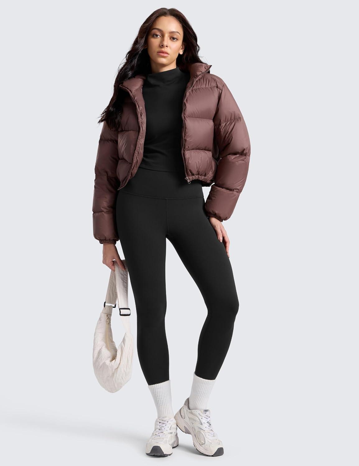 imageCRZ YOGA Womens Fleece Lined Leggings 25  Matte Winter Warm Thermal High Waisted Pants Casual Lounge Yoga WorkoutBlack