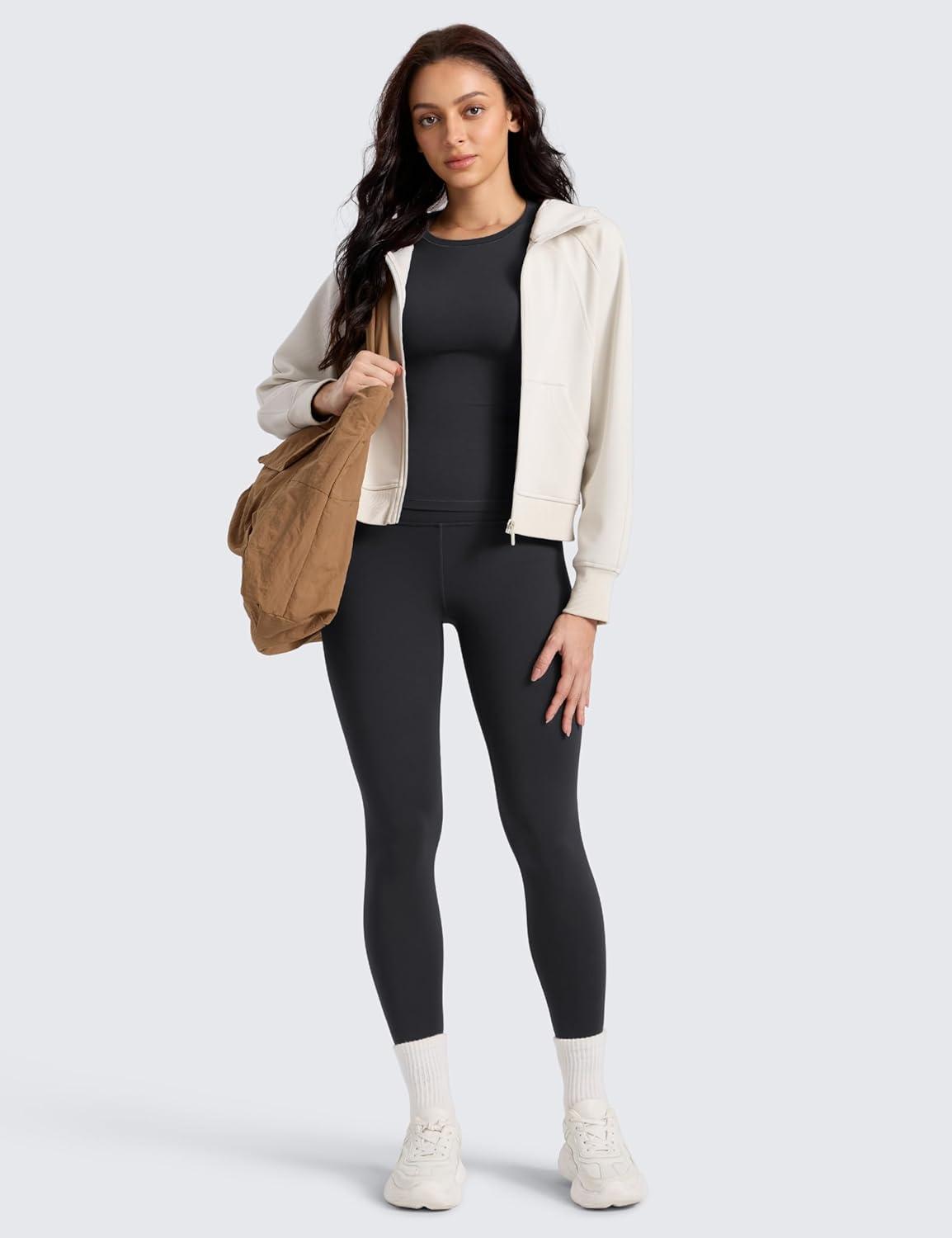 imageCRZ YOGA Womens Fleece Lined Leggings 25  Matte Winter Warm Thermal High Waisted Pants Casual Lounge Yoga WorkoutInk Gray