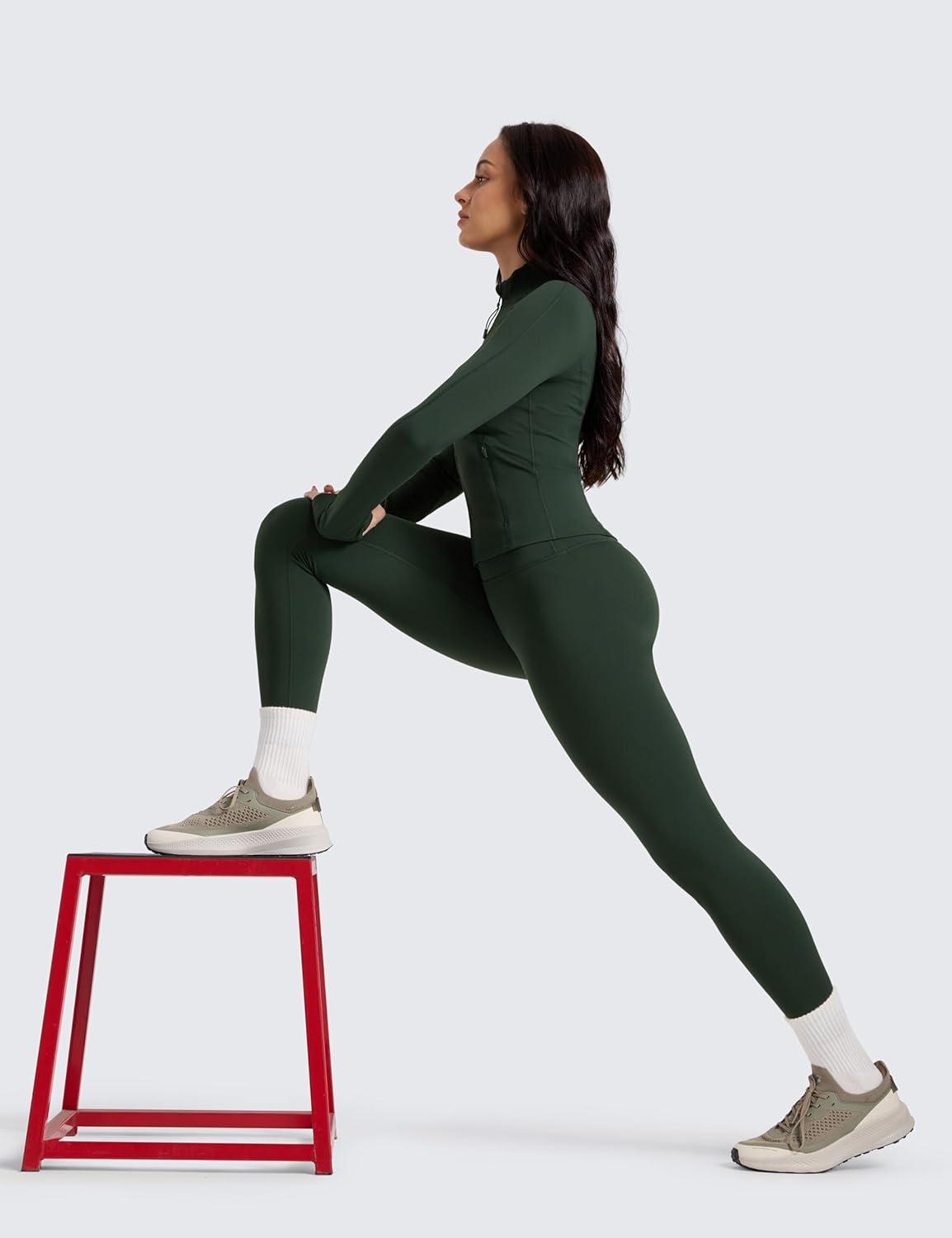 imageCRZ YOGA Womens Fleece Lined Leggings 25  Matte Winter Warm Thermal High Waisted Pants Casual Lounge Yoga WorkoutLegend Green