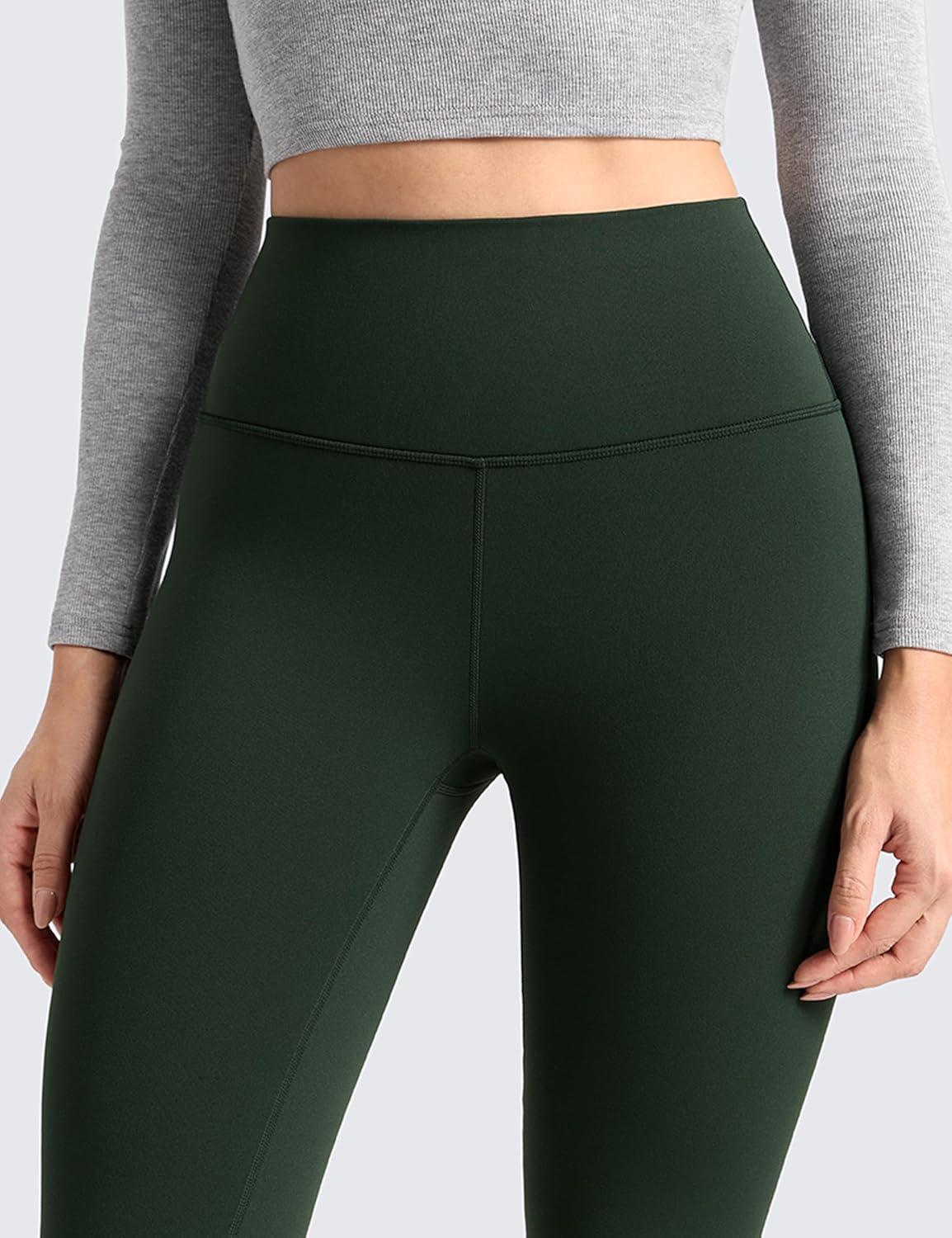imageCRZ YOGA Womens Fleece Lined Leggings 25  Matte Winter Warm Thermal High Waisted Pants Casual Lounge Yoga WorkoutLegend Green
