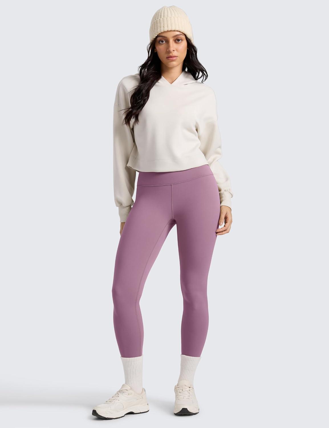 imageCRZ YOGA Womens Fleece Lined Leggings 25  Matte Winter Warm Thermal High Waisted Pants Casual Lounge Yoga WorkoutLight Lavender