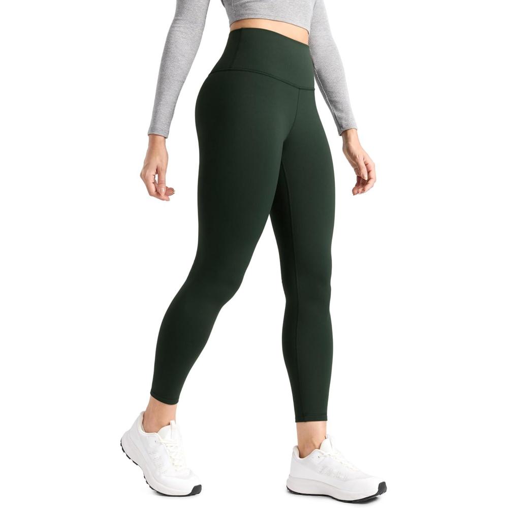 imageCRZ YOGA Womens Fleece Lined Leggings 25  Matte Winter Warm Thermal High Waisted Pants Casual Lounge Yoga WorkoutLegend Green