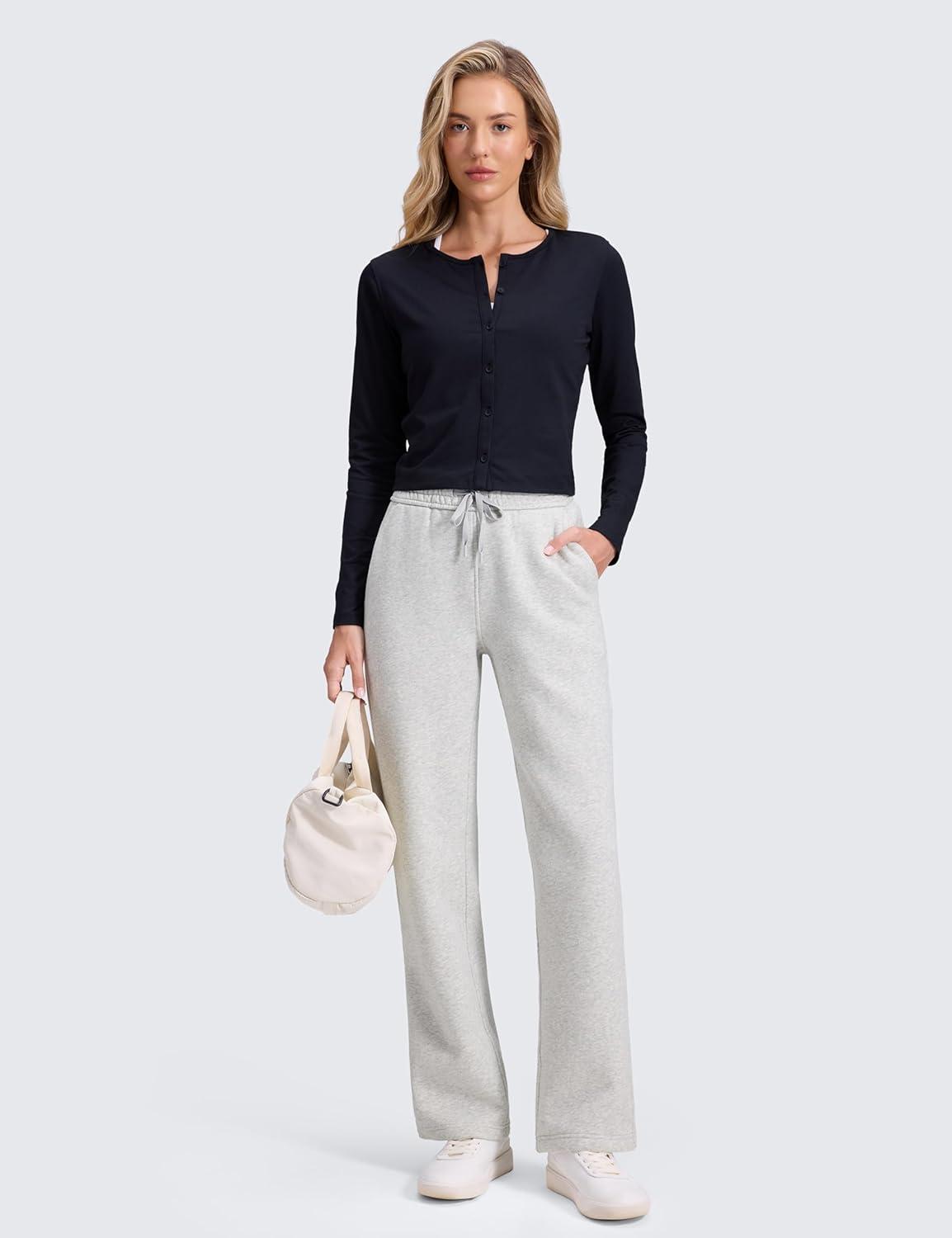 imageCRZ YOGA Cotton Fleece Lined Sweatpants Women 28quot30quot Straight Leg Casual Lounge Sweat Pants for WomenDove Grey Heather