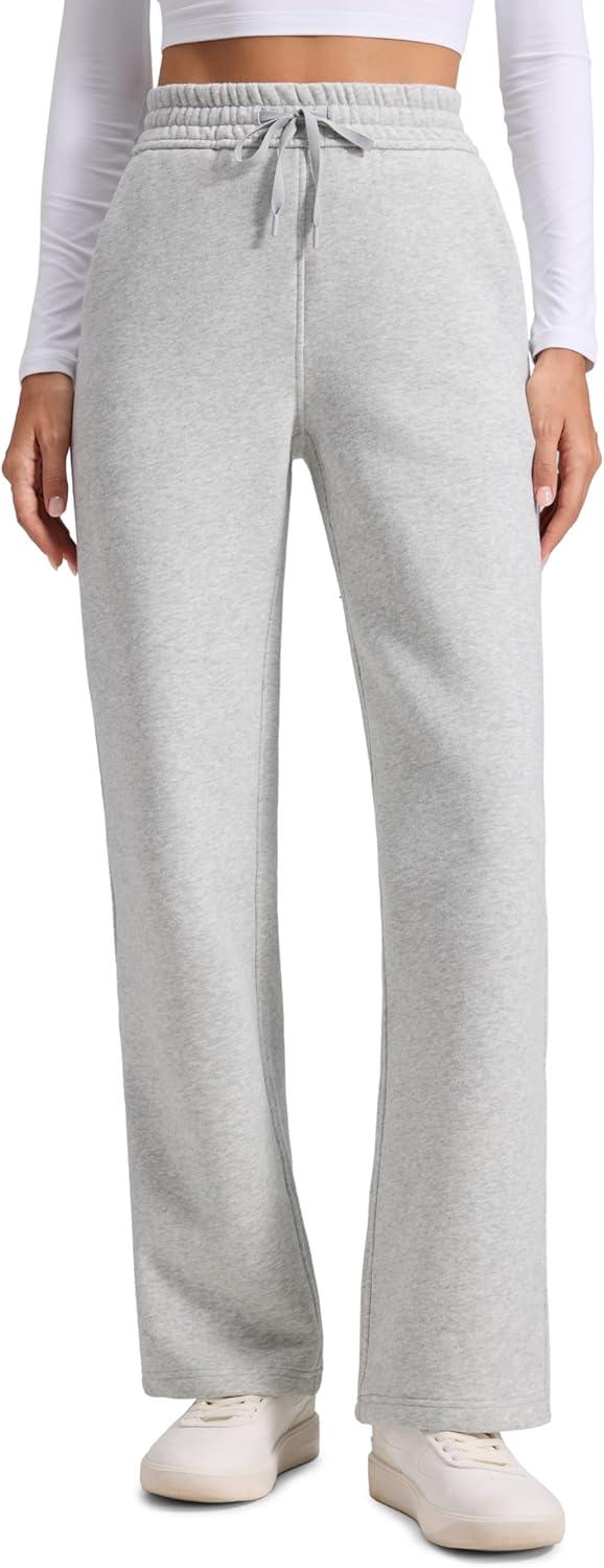 imageCRZ YOGA Cotton Fleece Lined Sweatpants Women 28quot30quot Straight Leg Casual Lounge Sweat Pants for WomenDove Grey Heather