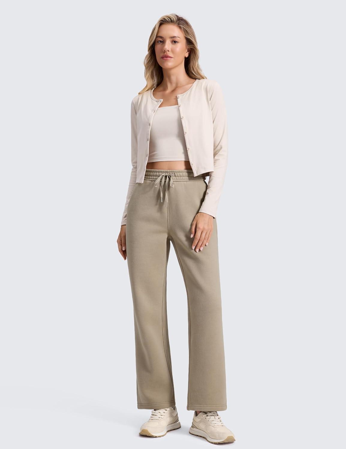 imageCRZ YOGA Cotton Fleece Lined Sweatpants Women 28quot30quot Straight Leg Casual Lounge Sweat Pants for WomenOak