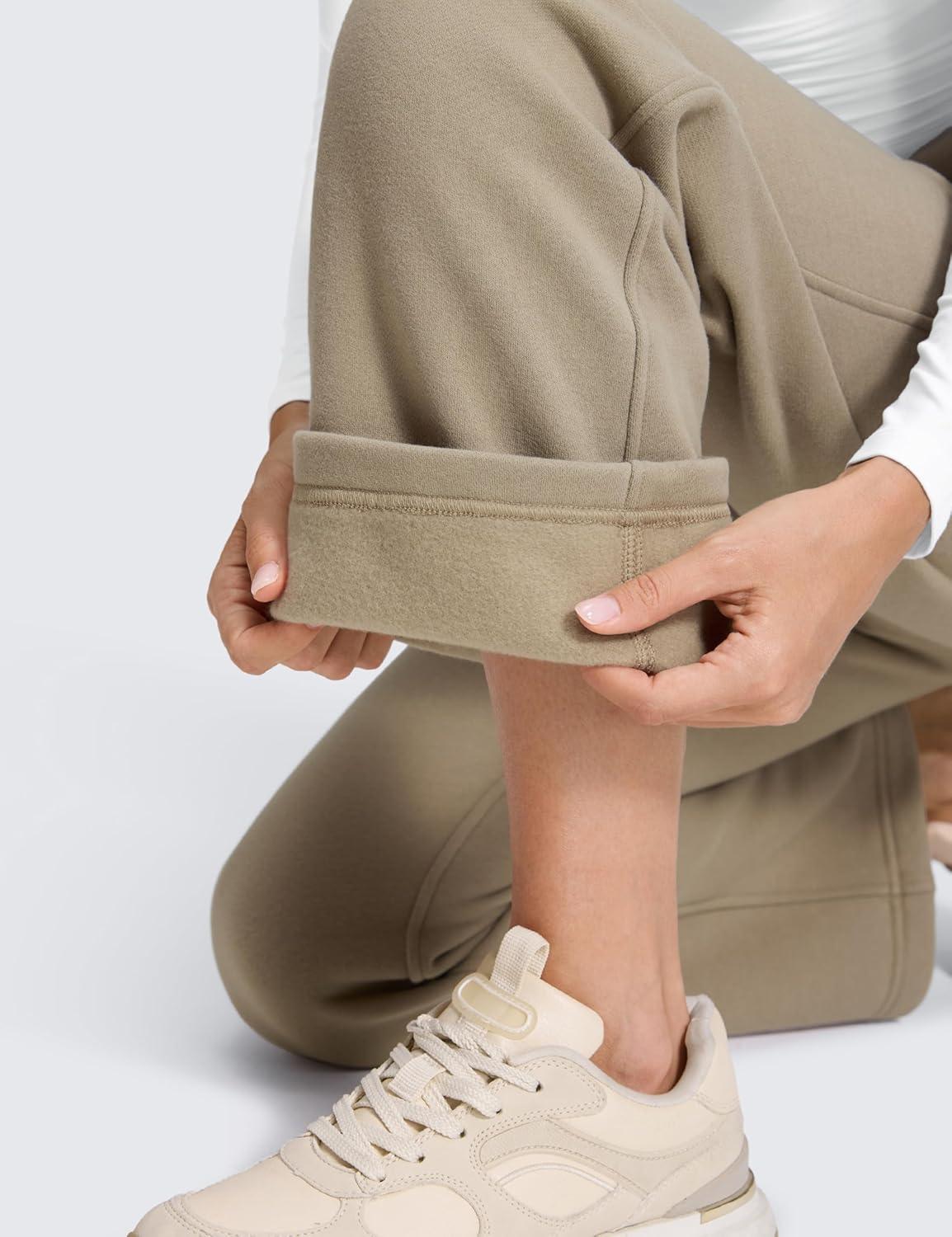 imageCRZ YOGA Cotton Fleece Lined Sweatpants Women 28quot30quot Straight Leg Casual Lounge Sweat Pants for WomenOak